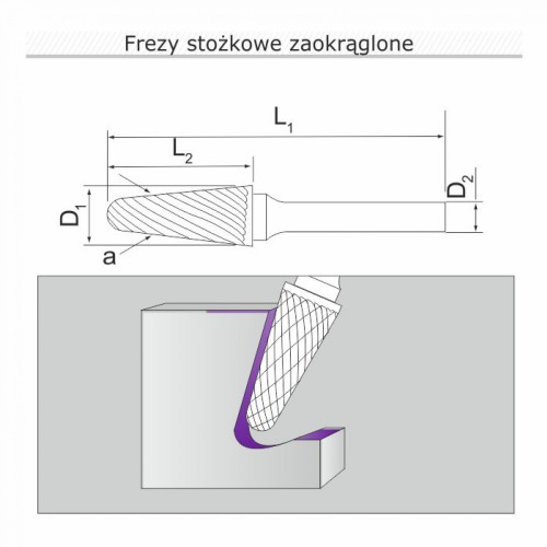 Frez stożkowy zaokrąglony L102506
