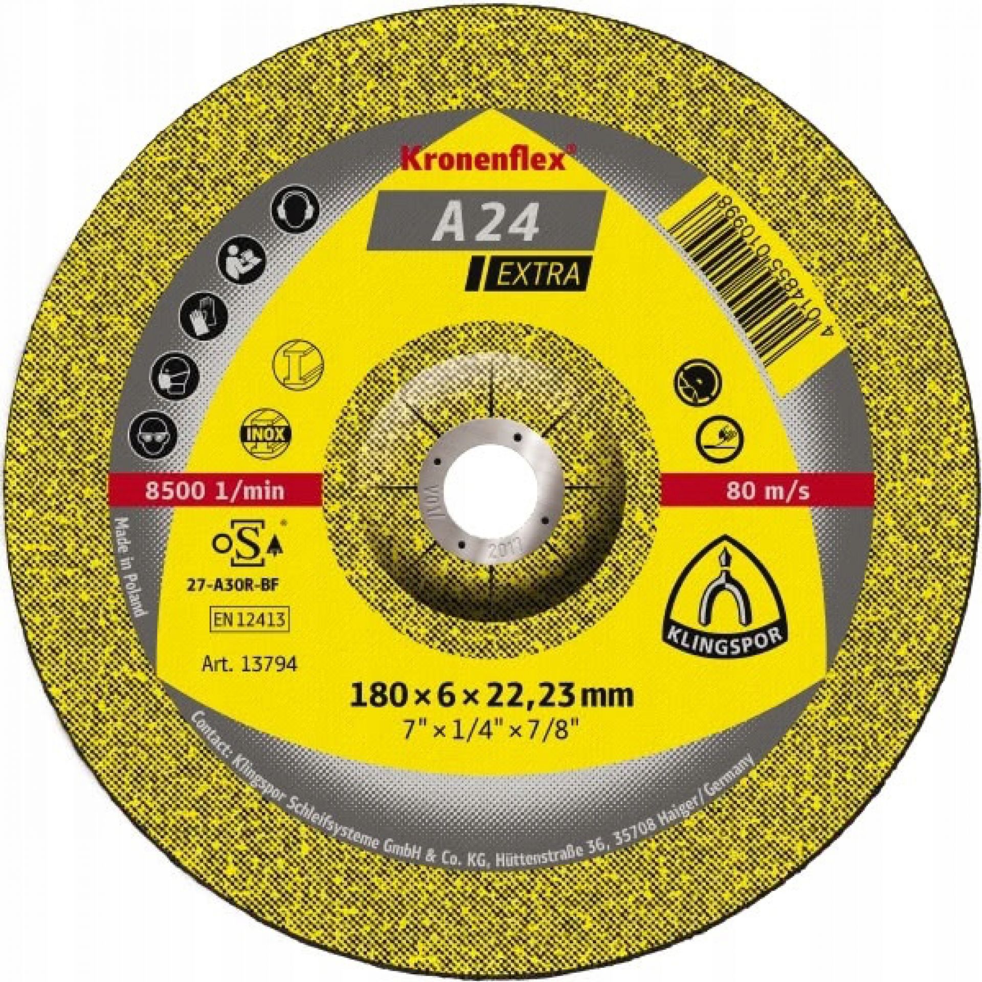 Tarcza do szlifowania 180x6,0x22 Klingspor