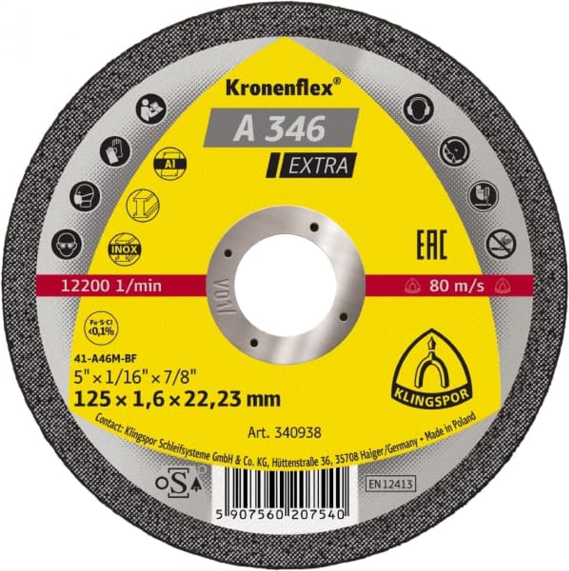 Tarcza do cięcia 125x1,6x22 Klingspor A346 Extra