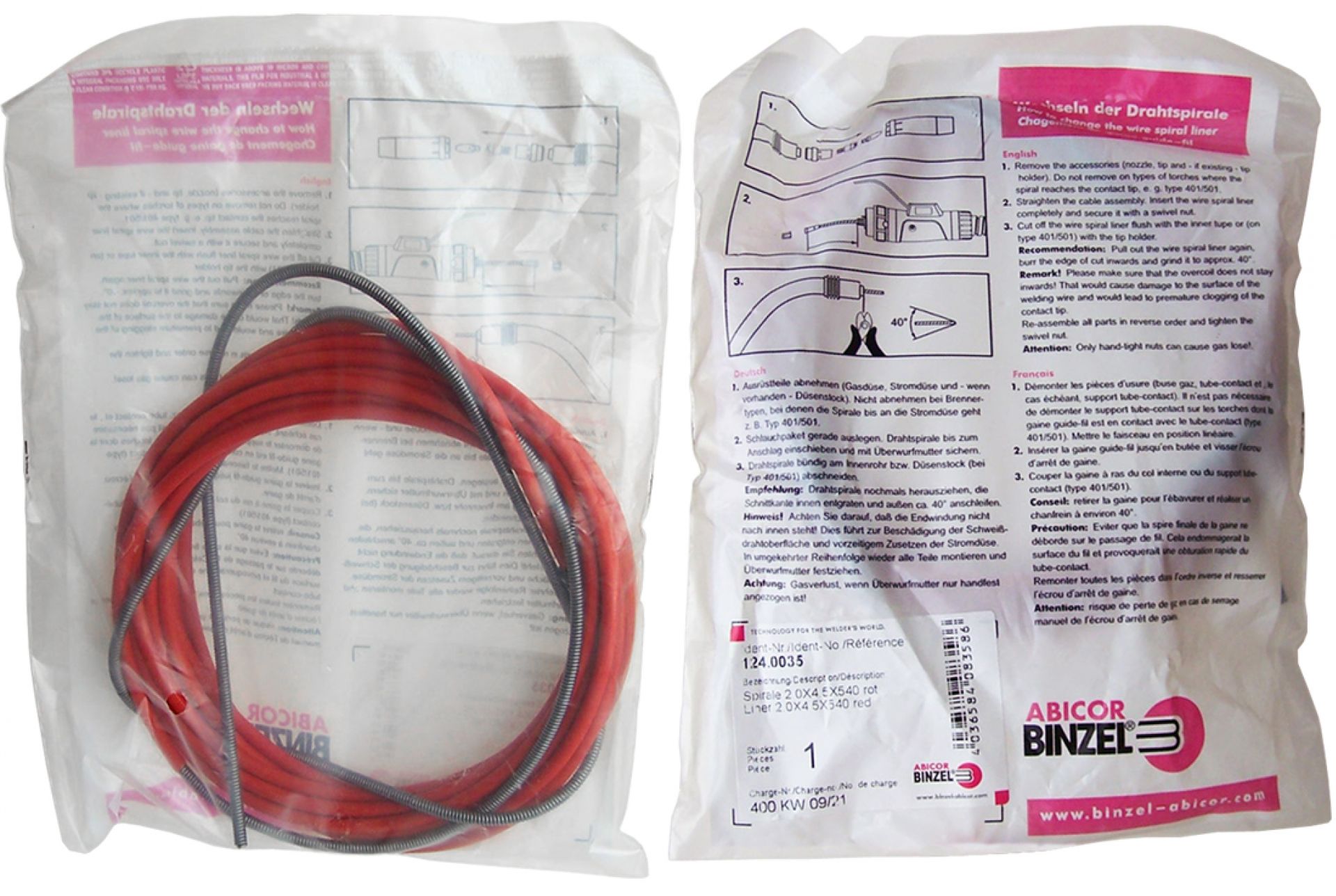 Prowadnik na drut 1,0-1,2mm czerwony Binzel 5,3m